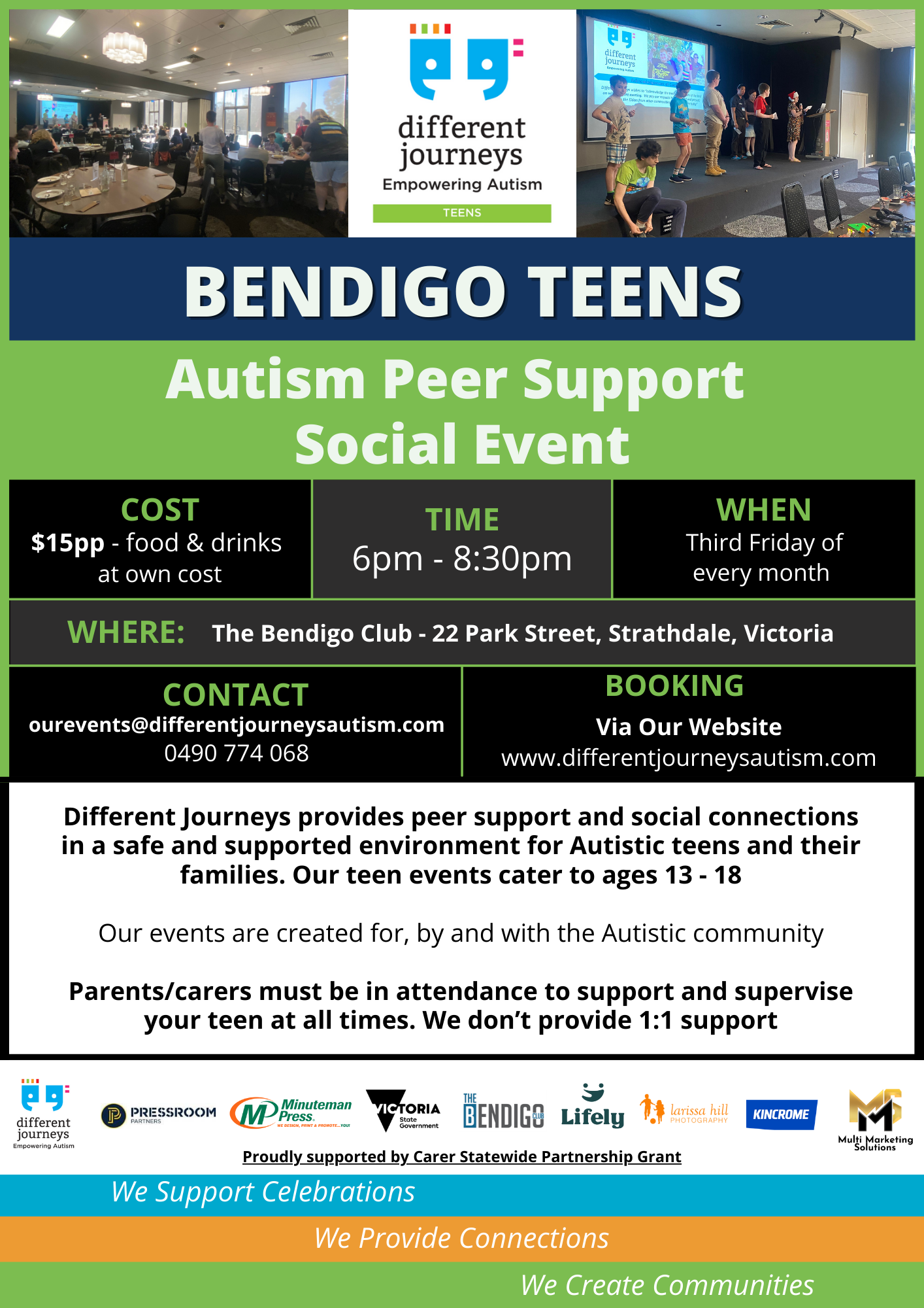 Bendigo Autism Peer Support Teen Dinner flyer